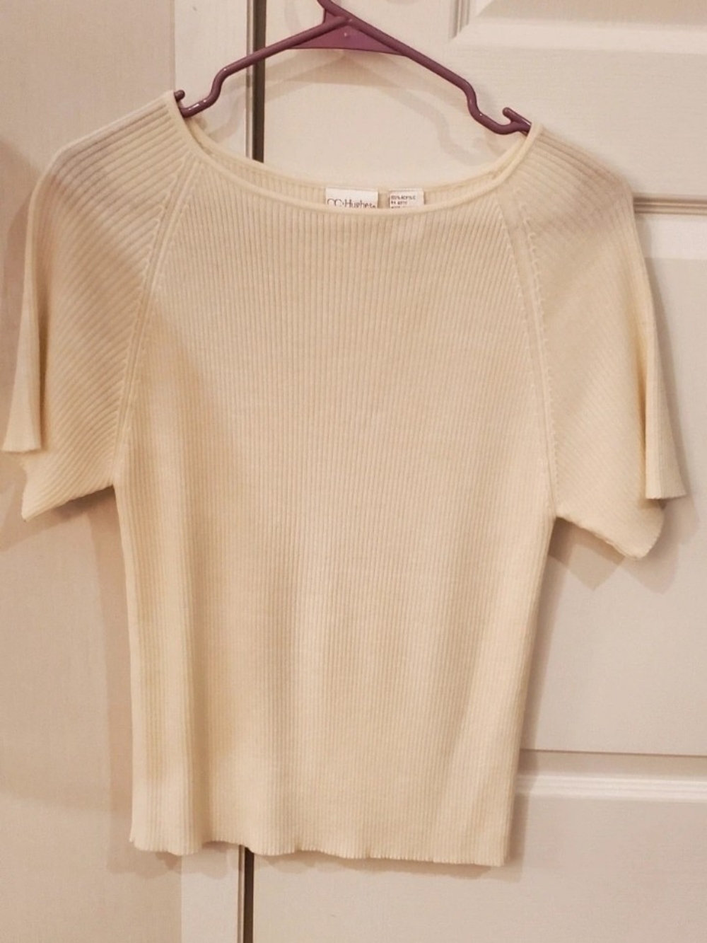 Ribbed Short-Sleeve Knit Top in Cream